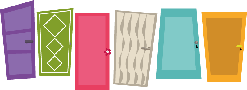 illustration of 6 different kid's doors